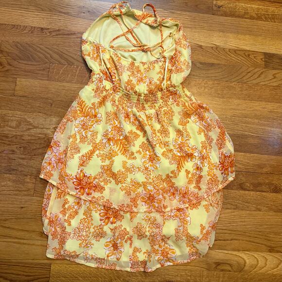 Collective Concepts Womens Small Yellow Orange Floral Cottage Ruffle Mini Dress - Picture 5 of 9